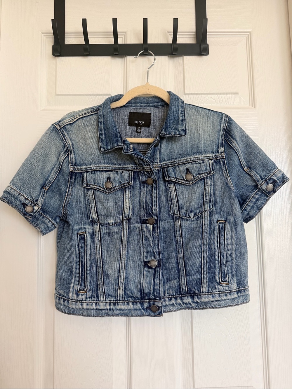 Hudson Ruby Short Sleeve Cropped Contour Denim Trucker Jacket Size Small S